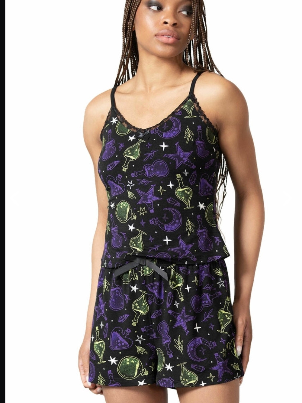 Women's Black Purple & Green Printed Camisole